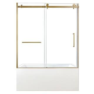 60 in. x 36 in. Acrylic Rectangular Alcove Soaking Bathtub with Left Drain in White/Brushed Brass | The Home Depot