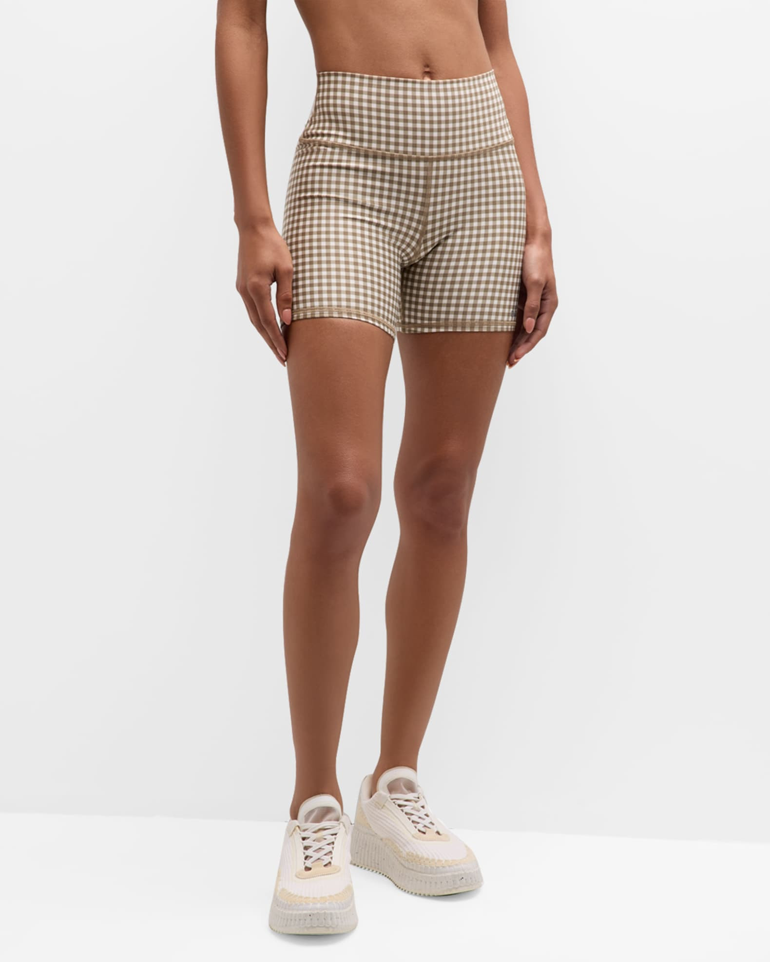 Airlift Gingham-Print Bike Shorts | Neiman Marcus