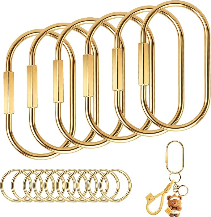 6 Pack Brass Key Rings Bulk, Gold Key Chain Organizer with Secure Screw Lock, Carabiner Keychain ... | Amazon (US)