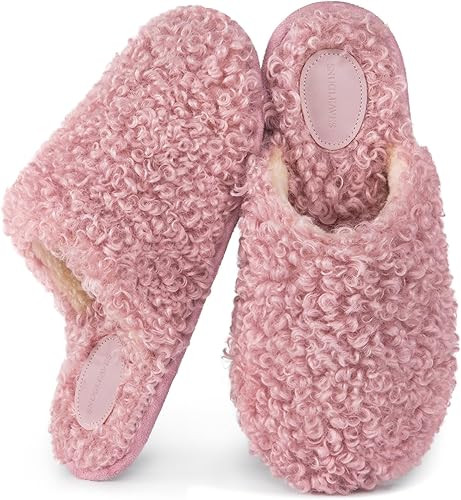 Snug Leaves Women's Scuff Slippers Furry Cute Curly Faux Wool Slip-on Indoor Memory Foam House Sh... | Amazon (US)