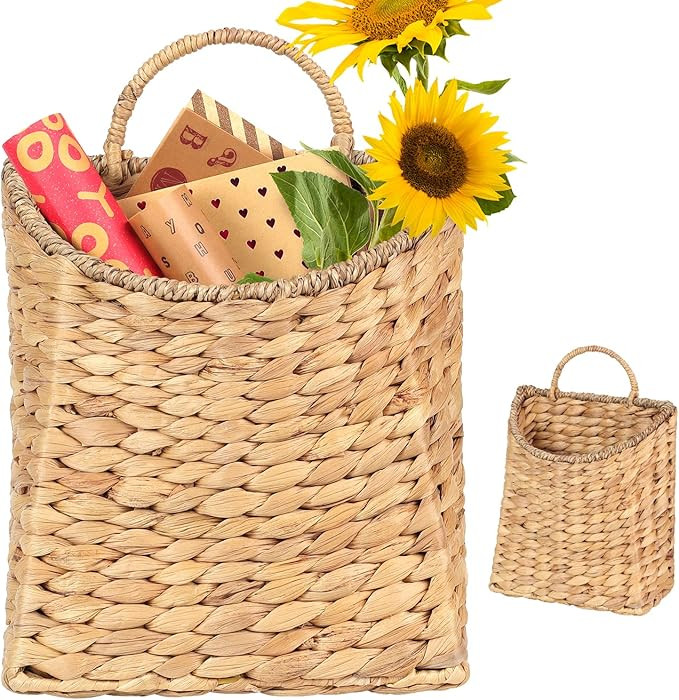 Woven Hanging Water Hyacinth Baskets, Hanging Wall Wicker Basket, Handmade Organizer Baskets, Han... | Amazon (US)