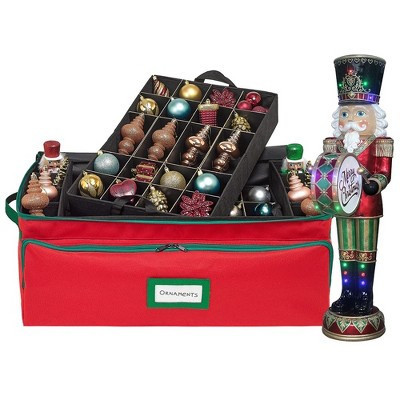 Hold N' Storage - Premium Christmas Ornament Storage Box Hold Up to 72-3" Ornaments and  8 Side Slots for Figurines - Red | Target