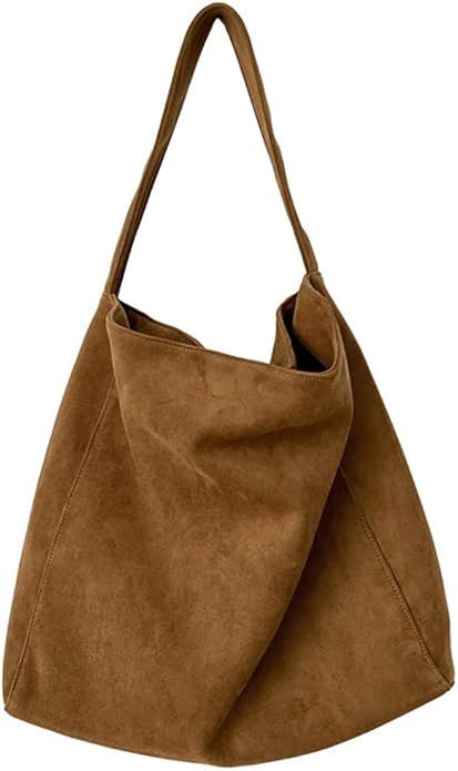 Large Suede Tote Bag For Women Slouchy Shoulder Bags Suede Purses Women’s Satchel Bag Work Hand... | Amazon (US)