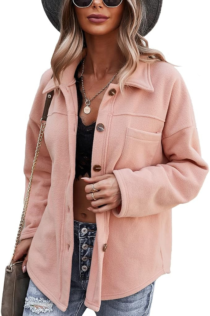 BROVEVA Womens Button Down Shacket Jacket Polar fleece Trench Pea Coat Fall Winter Outerwear | Amazon (US)