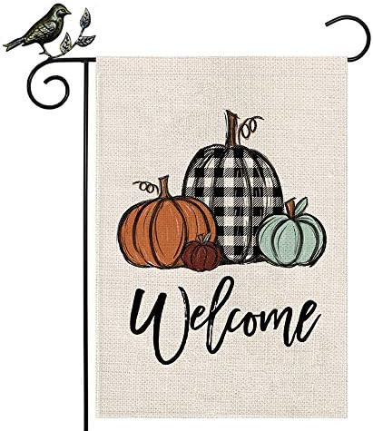 AENEY Fall Pumpkin Garden Flag 12.5 x 18 Inch Vertical Double Sided, Buffalo Check Plaid Fall Sma... | Amazon (US)