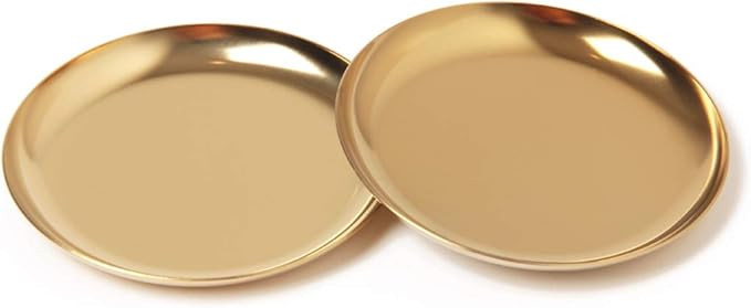 wexpw 2 Pack Stainless Steel Towel Tray, Gold Storage Tray Dish Plate Tea Tray Fruit Trays, Cosme... | Amazon (US)