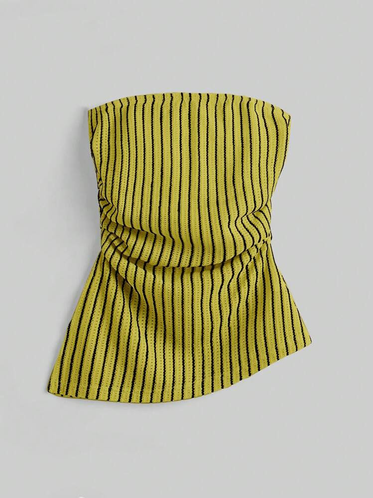 SHEIN EZwear Plus Size Women Striped Asymmetric Hem Bustier Top | SHEIN