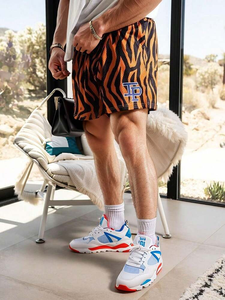 Men Summer Street Life Men's Casual Fit Casual Basketball Shorts With Tiger Stripe Printed , For Spring And Summer, School | SHEIN