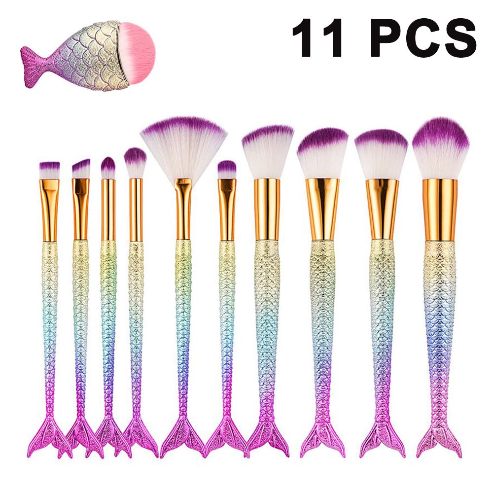 Makeup Brushes Set 11pcs Makeup Brush Cosmetic Brushes Eyeshadow Eyeliner Blush Brushes Mermaid M... | Walmart (US)
