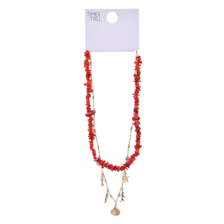 Time and Tru Goldtone Shells and Sealife Charms Layered Necklace | Walmart (US)