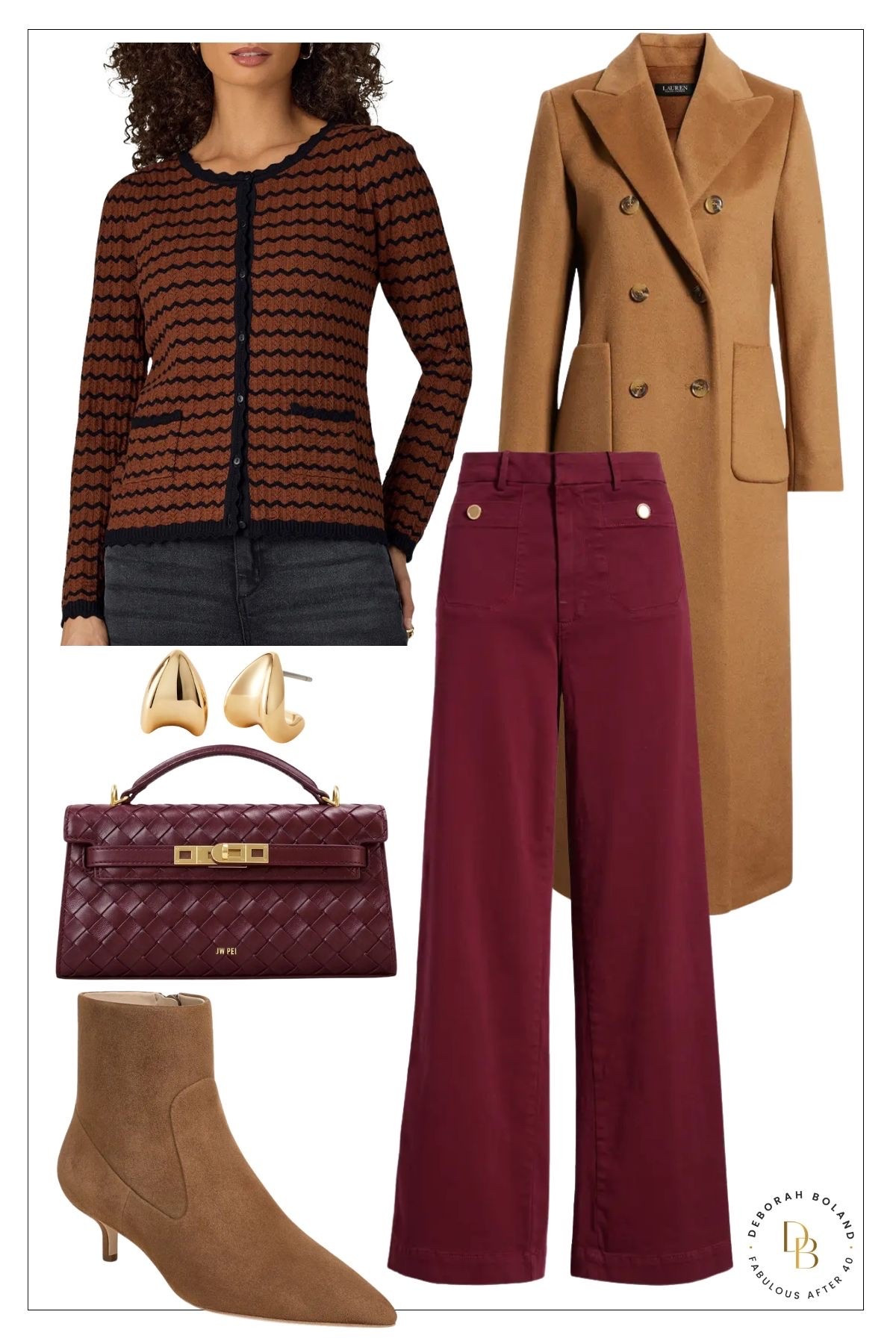 I’m always drawn to outfits that feel timeless, and this combination is such a beautiful mix of classic and current. The burgundy wide-leg pants paired with the patterned cardigan create the perfect fall palette, while the camel coat and suede booties pull everything together so effortlessly.

#LTKSeasonal #LTKOver40 #LTKSaleAlert