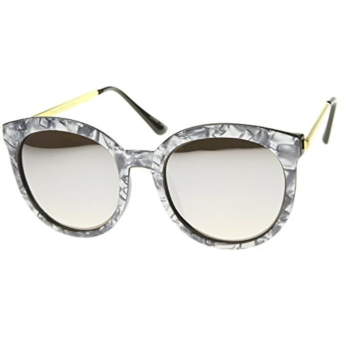 Womens Oversized Marble Finish Metal Temple Mirrored Lens Round Sunglasses | Amazon (US)