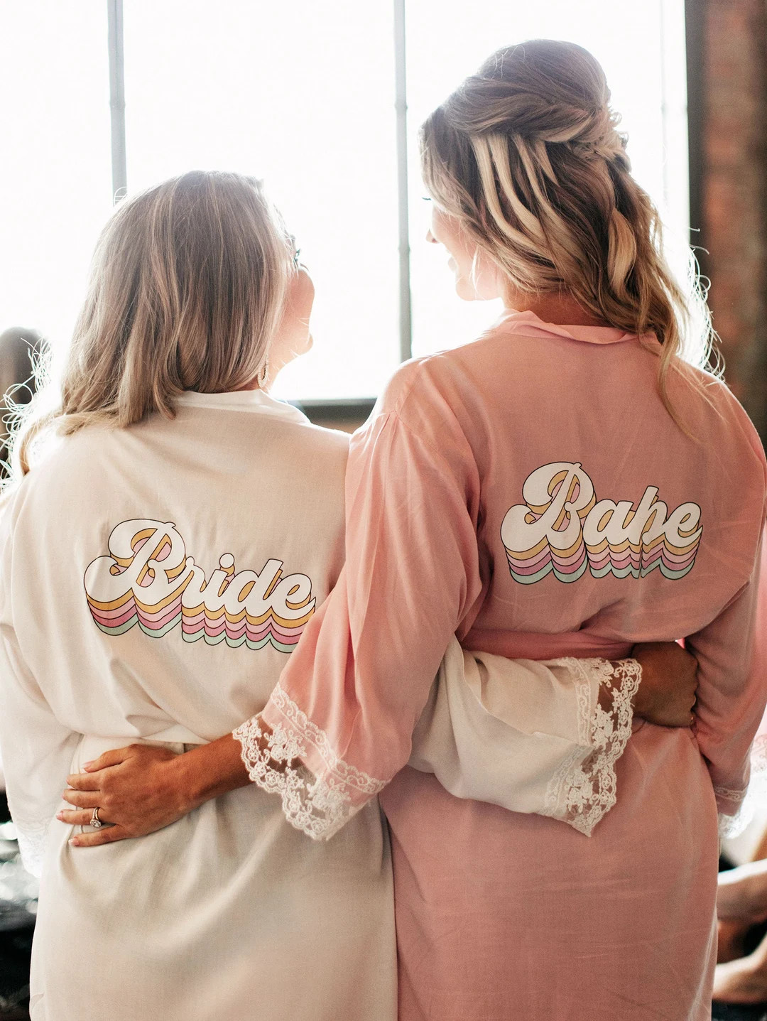 Bridesmaid Robes Lace Bride & Babe Robes Wedding Getting Ready Robes Cotton Bridesmaid Robes Retr... | Etsy (US)
