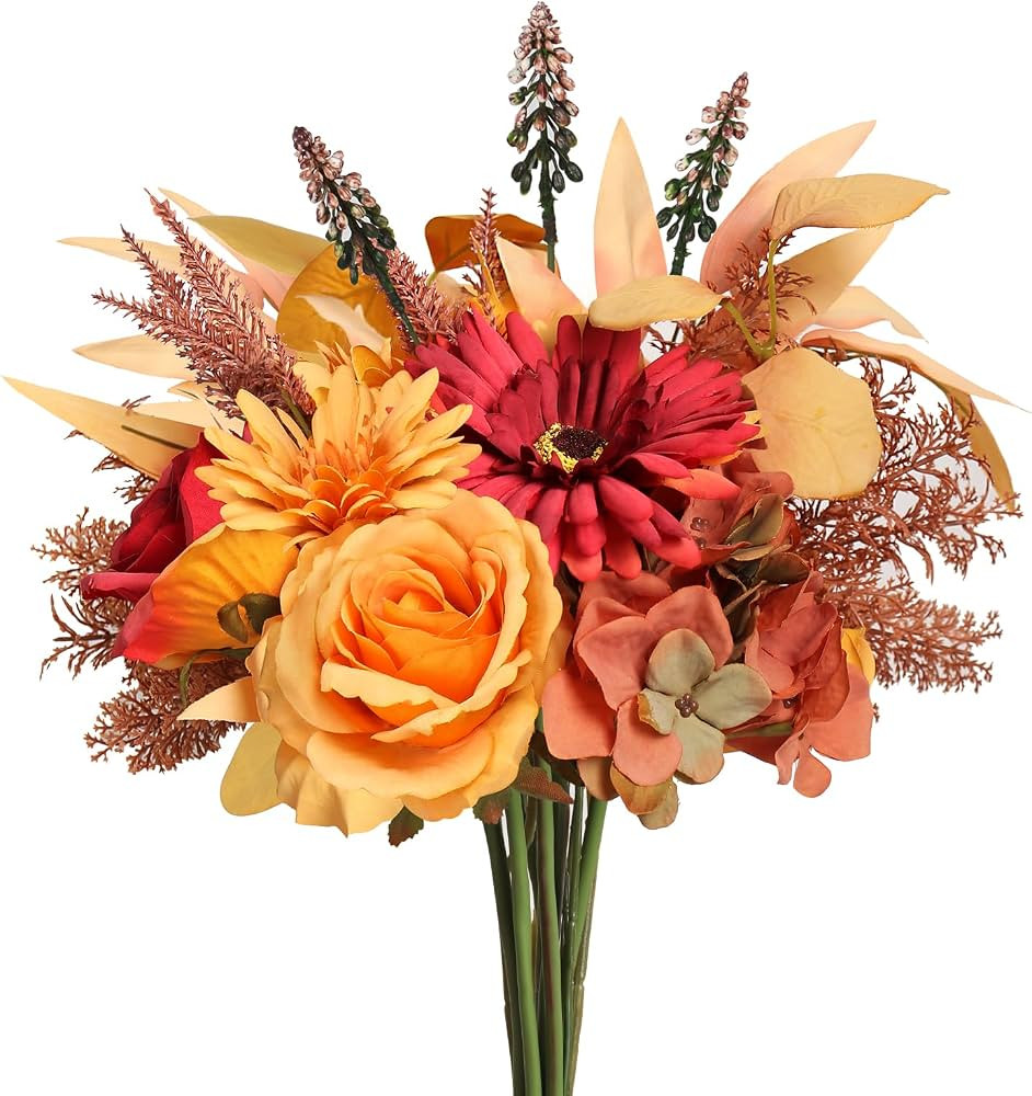 Artificial Fall Flowers Bouquet for Decoration, Faux Fall Silk Flowers Decor Floral Arrangements ... | Amazon (US)