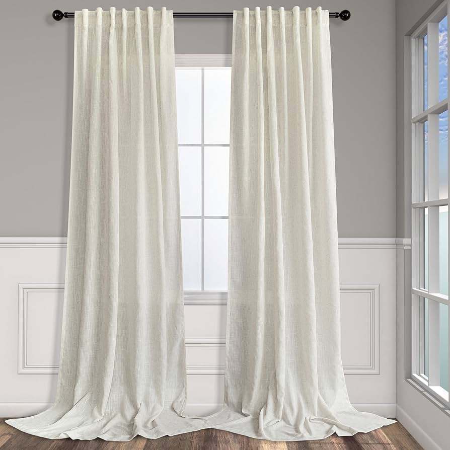 Natural Linen Curtains 108 Inches Long for Living Room 2 Panels Set Loop Pocket Back Tab Draperie... | Amazon (US)