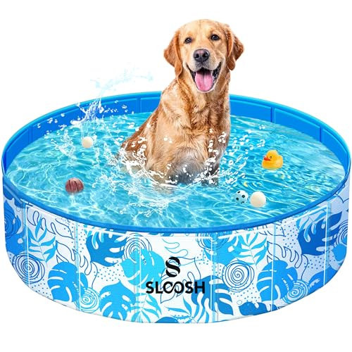 SLOOSH Foldable Dog Kiddie Pool - Portable Hard Plastic Kids Baby Doggie Swimming Pool, Anti-Slip Thick PVC Collapsible Pets Cats Whelping Box Puppy Bathtub (32" x 8") | Amazon (US)