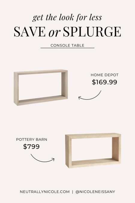 SALE ALERT: Another great Pottery Barn Folsom Console Table dupe is on sale for under $170! This console table lookalike from Home Depot is comes in more colors and is very similar, with some differences: it’s 55” wide compared to the 52” Pottery Barn version and 11.66” deep compared to the 15” PB table. The Alder White color shown is slightly more whitewashed, but it’s over $630 cheaper!

// Pottery barn Folsom console table lookalike, console table similar to Pottery Barn Folsom Console Table, console table, entryway table, home decor, furniture, entryway furniture, hallway furniture, living room decor, entryway furniture, hallway decor, living room decor, pottery barn living room, homedepot.com, The Home Depot, neutral home, neutral style, Nicole Neissany, Neutrally Nicole, neutrallynicole.com (2.14)

#LTKhome #LTKsalealert #LTKstyletip