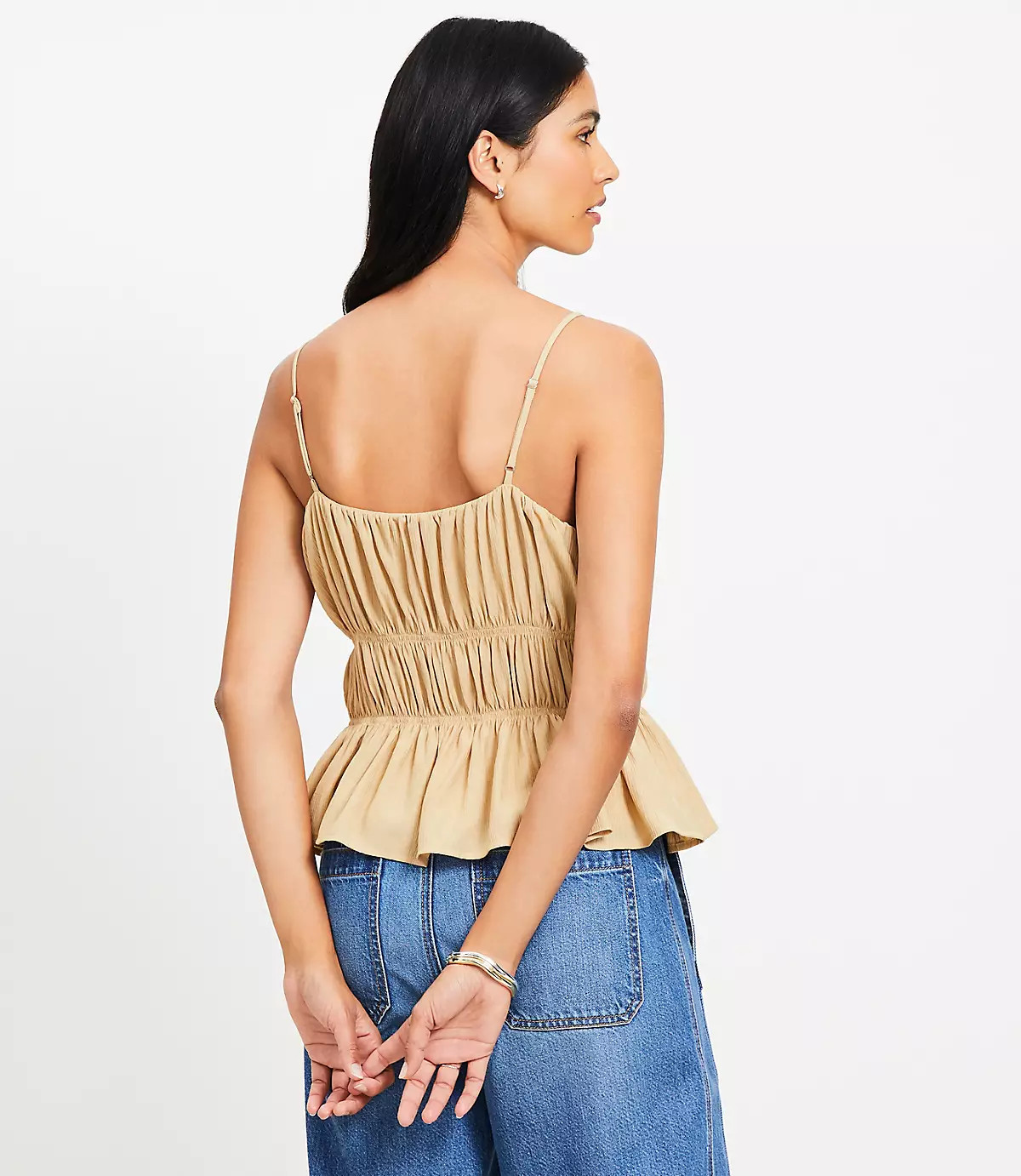 Petite Smocked V-Neck Peplum Cami | LOFT