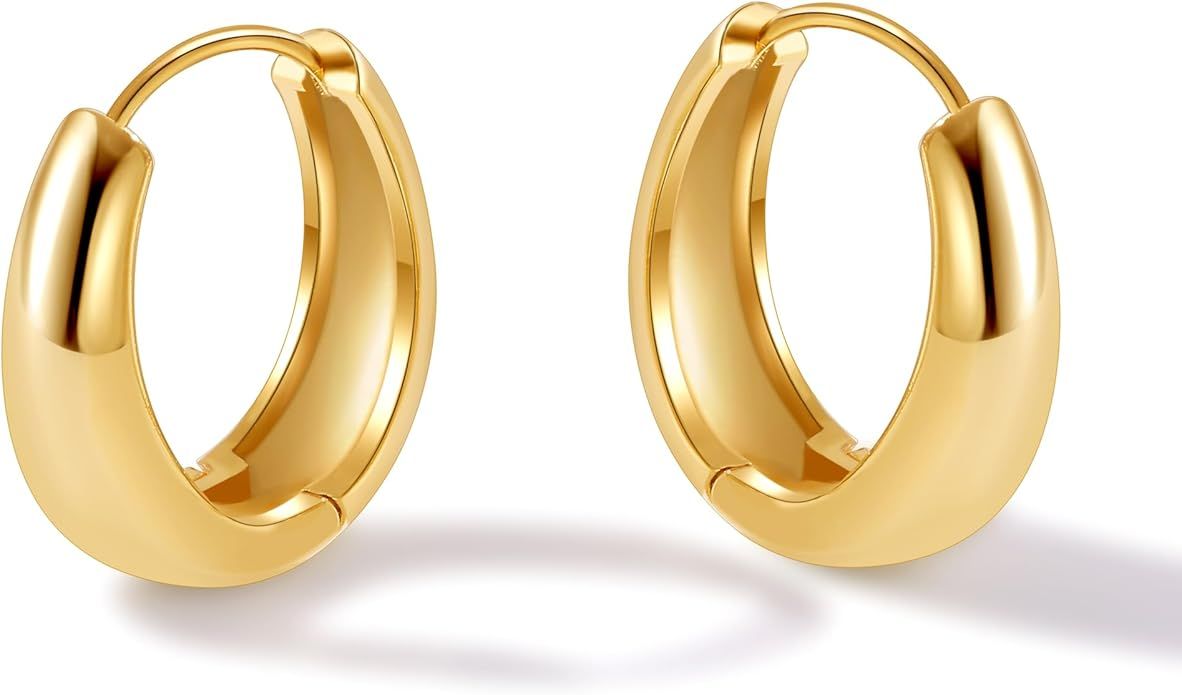 micuco Chunky Gold Hoop Earrings for Women - 18K Real Gold Plated Lightweight Hollow Hypoallergen... | Amazon (US)