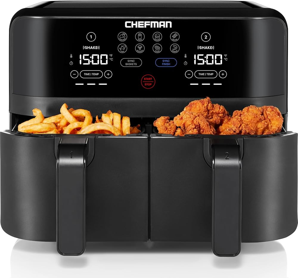 Chefman TurboFry Touch Dual Air Fryer, Maximize The Healthiest Meals With Double Basket Capacity,... | Amazon (US)