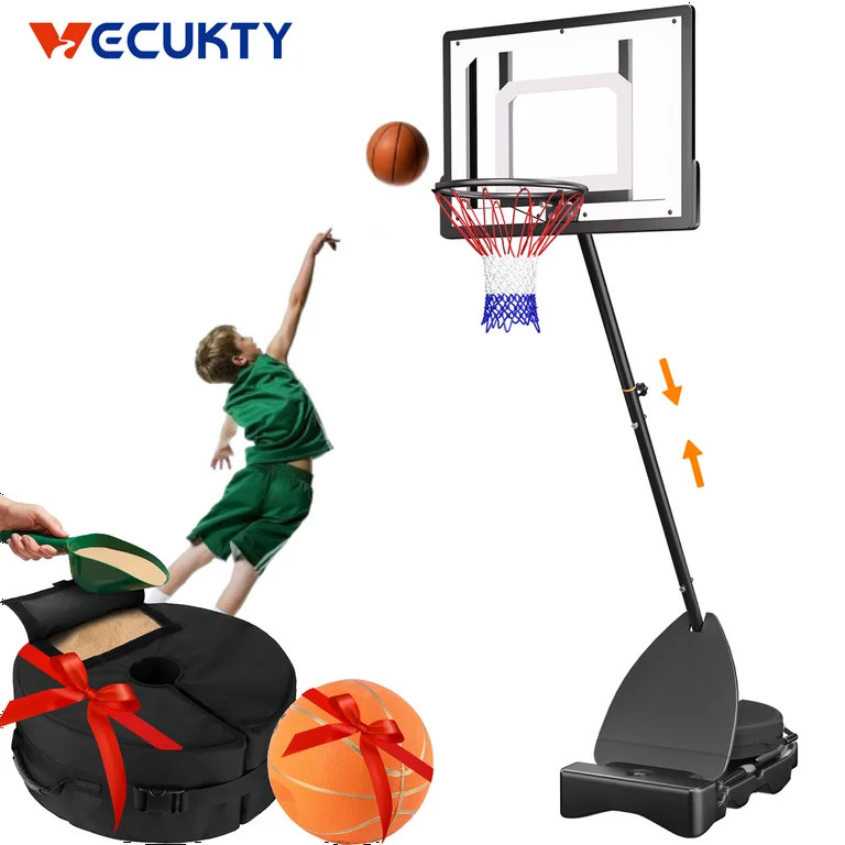 Basketball Hoop with Basketball for Kids Adults 33",Vecukty Adjustable Height 5-8.5' Portable Poo... | Walmart (US)