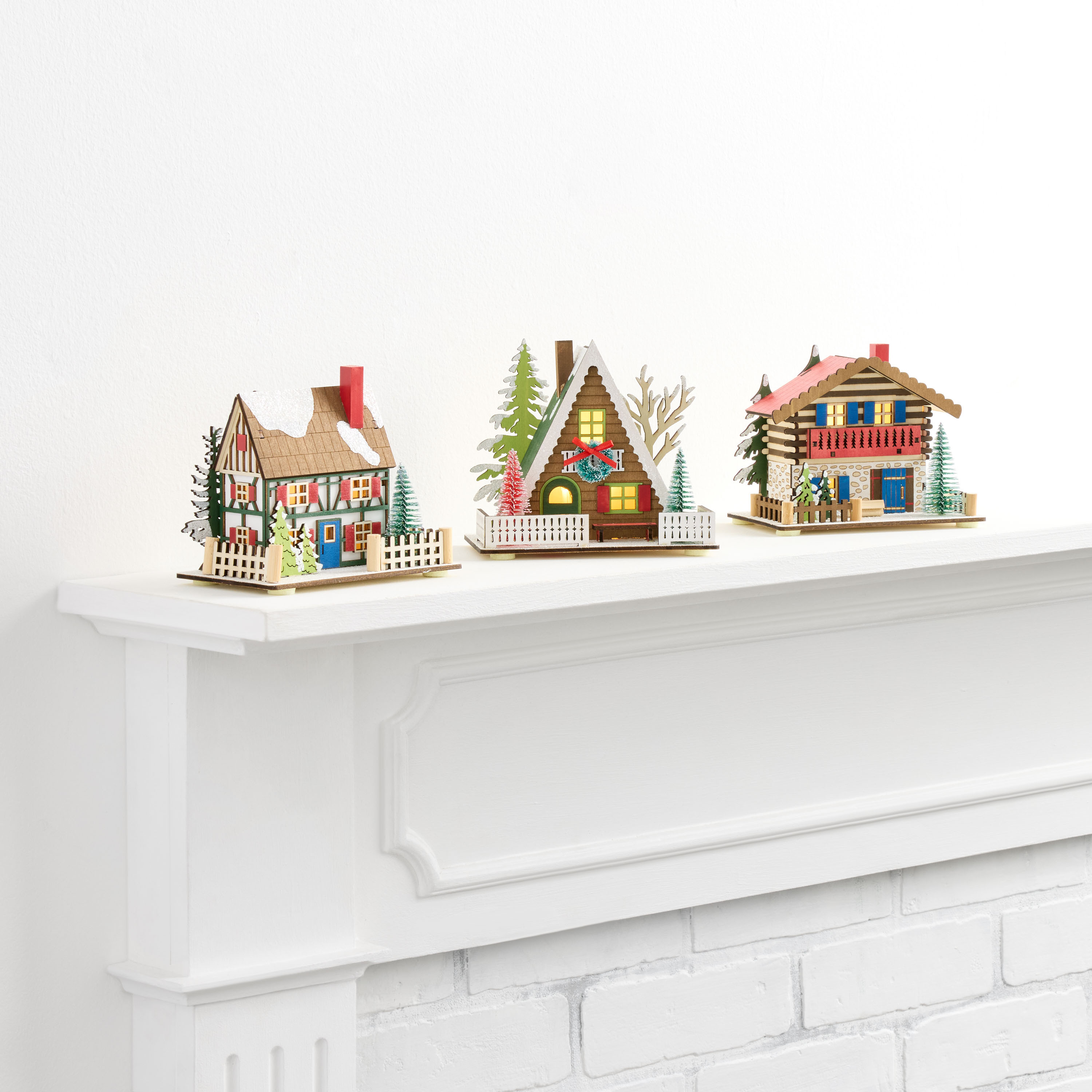Laser Cut Wood European Cottage LED Light Up Decor Set Of 3 | World Market