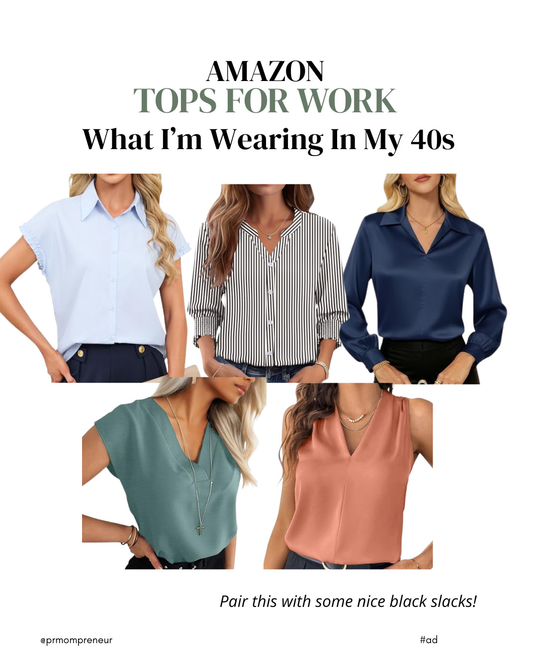 This is what I'm wearing to work in my 40s. I love a nice blouse with a black pair of slacks! 

 #LTKootd #LTKOver40 #LTKWorkwear