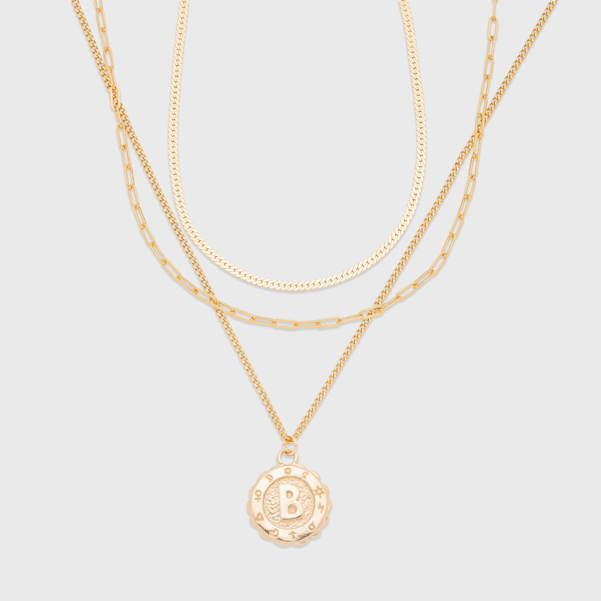 herringbone + paperclip + goddess initial necklace layering set | Cuffed by Nano