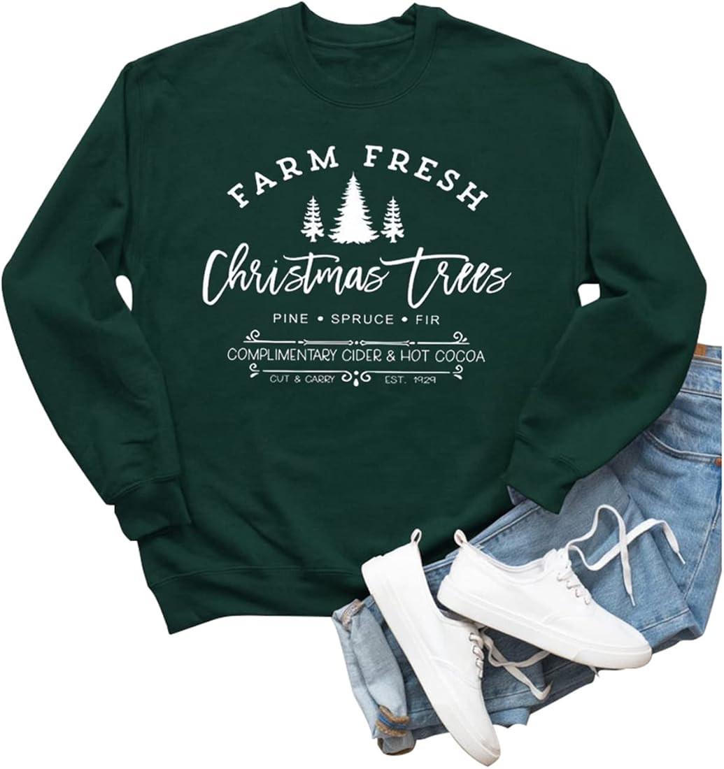 Leopard Christmas Tree Snowflake Merry and Bright Sweatshirt Womens Xmas Holiday Funny Letter Pri... | Amazon (US)