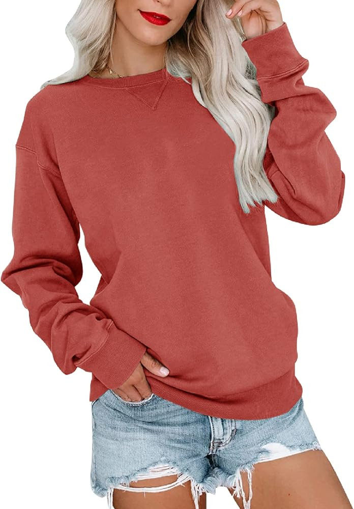 Bingerlily Womens Casual Long Sleeve Sweatshirt Crew Neck Cute Pullover Relaxed Fit Tops | Amazon (US)