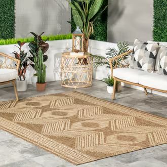 Rugs USA Light Brown Tucana Iris Totem Indoor/Outdoor Flatweave rug - Contemporary Rectangle 3' 6""  | Rugs USA