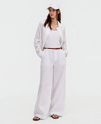 Women's 100% Linen Woven Pleated Wide-Leg Pants | Macy's