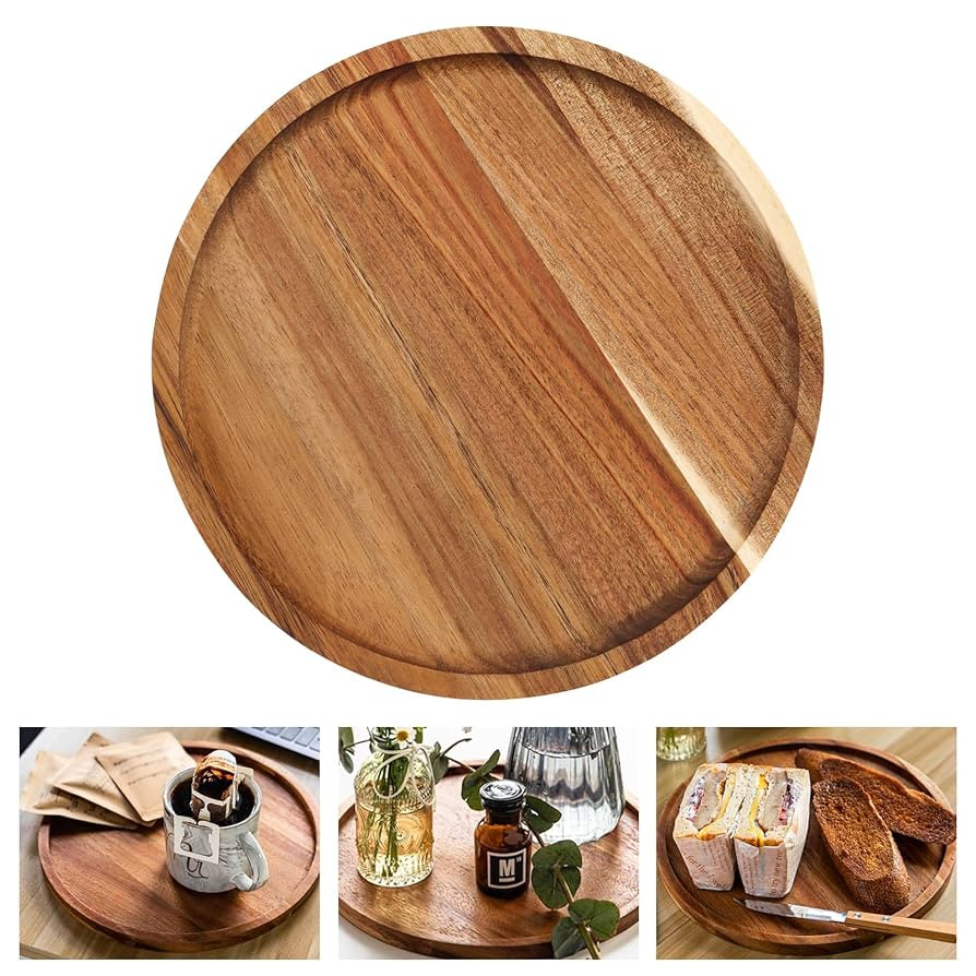 AKONE Round Wooden Plate, Wooden Tray, 20 cm, Round Wooden Tray, Flat Plate Made of Wood, Wooden ... | Amazon (DE)