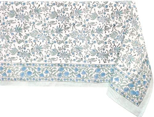 ATOSII 'Aster Blue’ 100% Cotton Canvas Boho Rectangle Tablecloth, Handblock Print Floral Table ... | Amazon (US)