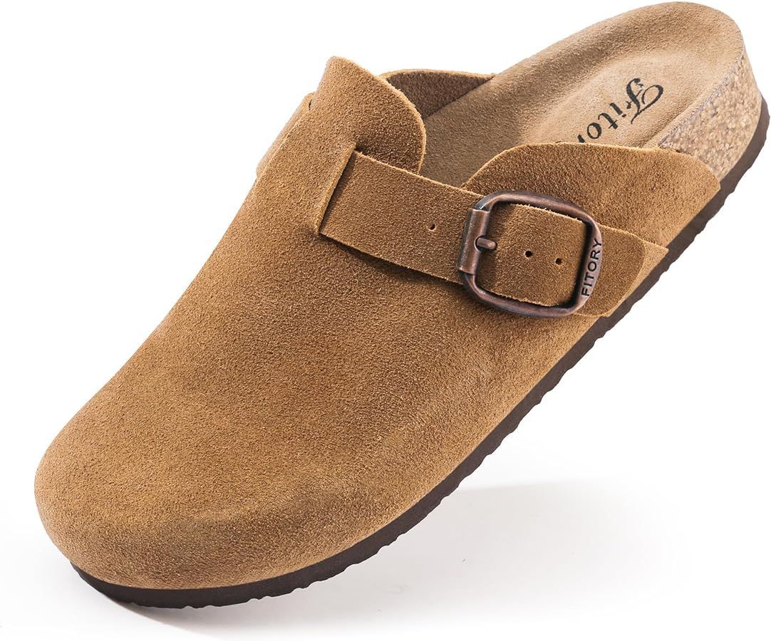 FITORY Womens Clogs Slip-on Potato Shoes Leather Mules with Suede Cork Footbed Size 6-11 | Amazon (US)