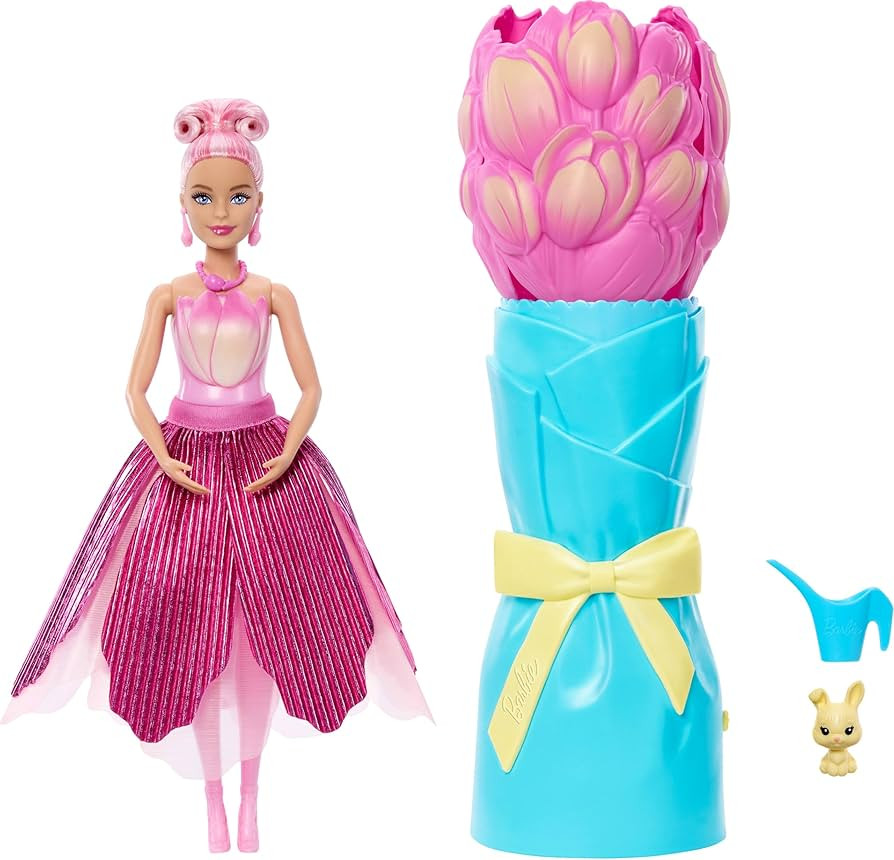 Barbie Petal Pop Scented Doll with Pink Tulip Dress & Accessories, Bouquet Reveal with Pet Bunny ... | Amazon (US)