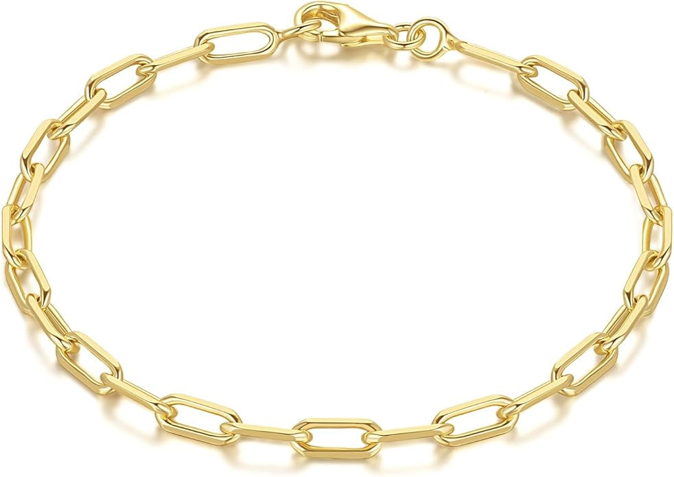14K Gold Bracelets for Women & Men Dainty Gold Paperclip Chain Bracelet for Women Cute Stackable ... | Amazon (US)