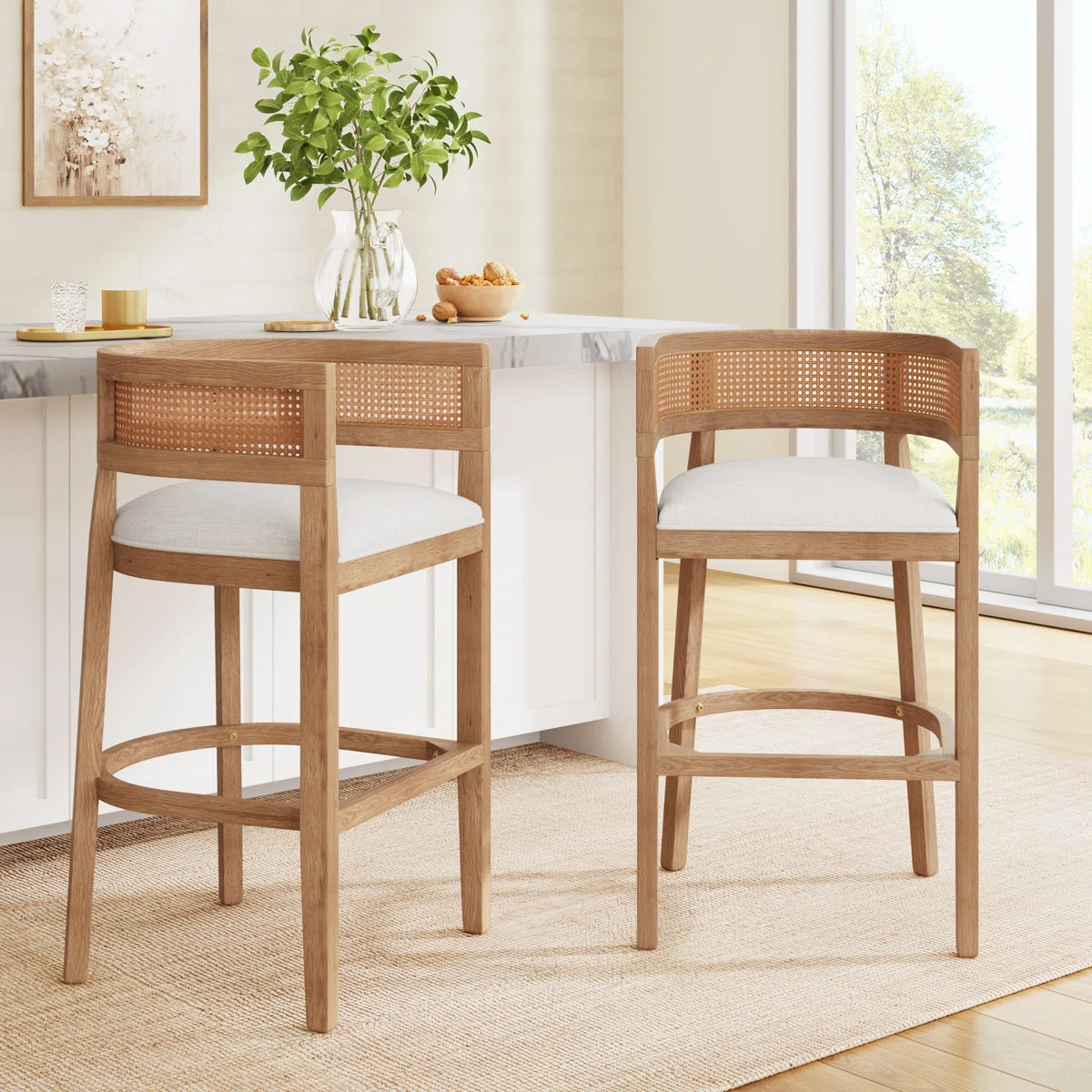 Oech Rubberwood Upholstered Bar Stools (Set of 2) | Wayfair North America