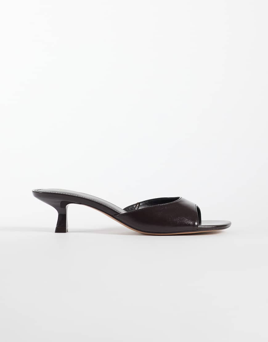 Mango starring Hailey Bieber faux leather low heeled mule sandals in brown | ASOS (Global)