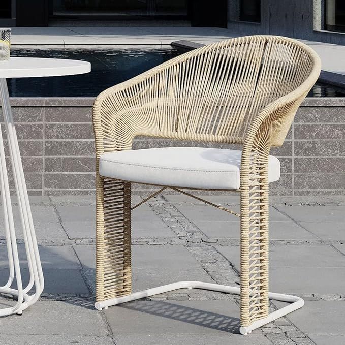 Zuri Modern Outdoor Patio Kaia Stainless Steel Dining Chair - Cream/White | Amazon (US)