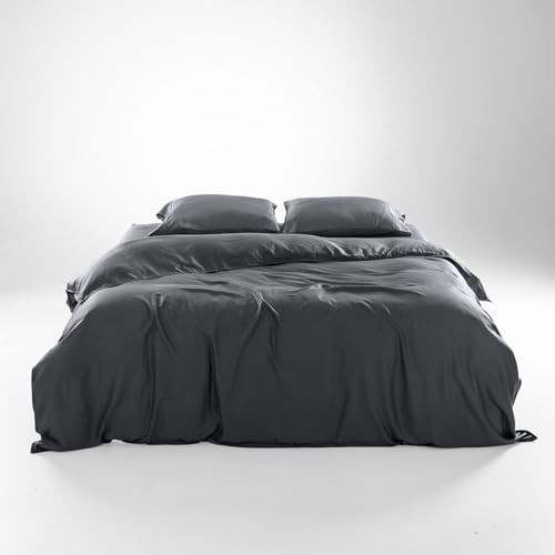 Olive + Crate Luxury 100% Lyocell Eucalyptus Duvet Cover Set Queen Size, Tencel 3PC Vegan Bedding Set, Super Soft Black Cooling Duvet Cover for Hot Sleepers & 2 Pillowcases, Charcoal (90" x 88") | Amazon (US)