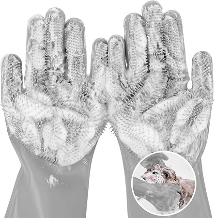 Pecute Pet Grooming Gloves, Heat Resistant Cat Bathing Gloves with High-Density Teeth, Silicone D... | Amazon (US)
