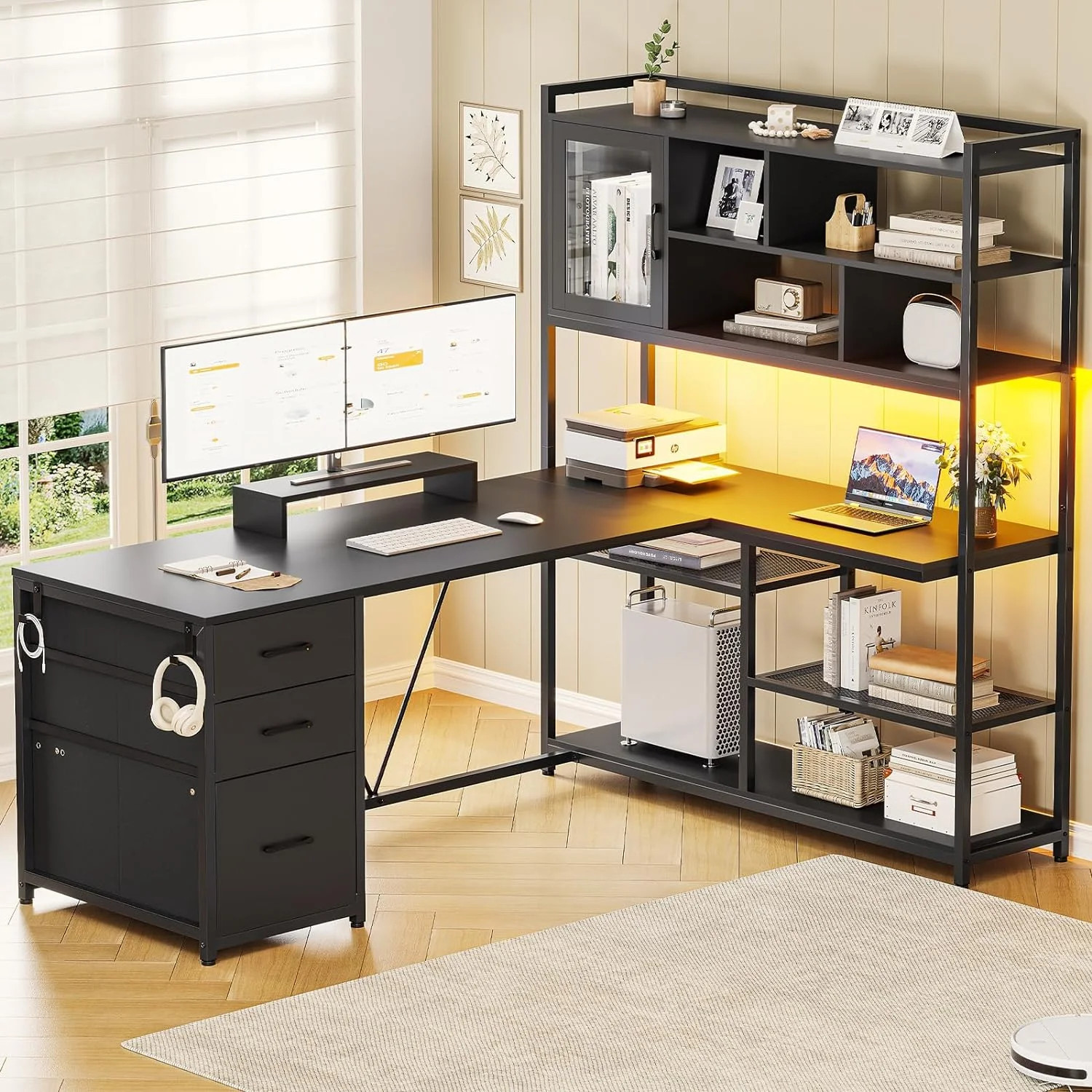 17 Stories Barbarino 58.3'' W L-Shaped Computer Desk with Hutch & Reviews - Wayfair Canada | Wayfair North America