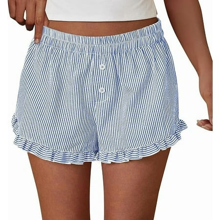 PRETTYGARDEN Womens Boxer Shorts Y2K Ruffle Shorts Summer Spring Lounge Striped Casual Beach Bottoms Pockets | Walmart (US)