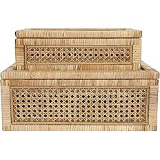 Creative Co-Op Cane and Rattan Display Boxes with Glass Lid, Set of 2 | Amazon (US)