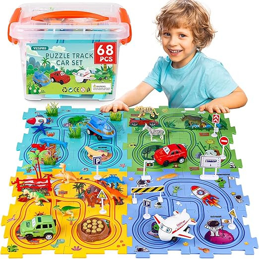 VESPRO 4 Series Toddler Car Track Set, 68PCS Kids Car Track Play Set, Educational Puzzle Toys for... | Amazon (US)