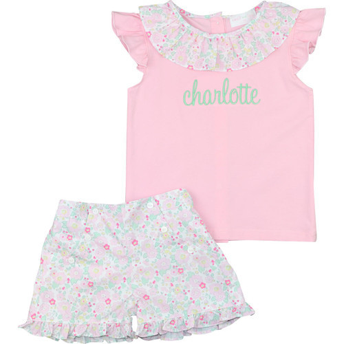 Pink And Green Floral Button Short Set  - Shipping Mid March | Cecil and Lou