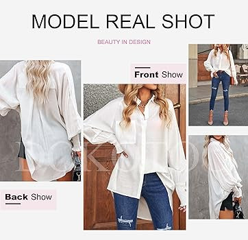Dokotoo Womens Long Lantern Sleeve Blouse Tops V Neck Button Down Pocket Shirts Turn Down Collar ... | Amazon (US)