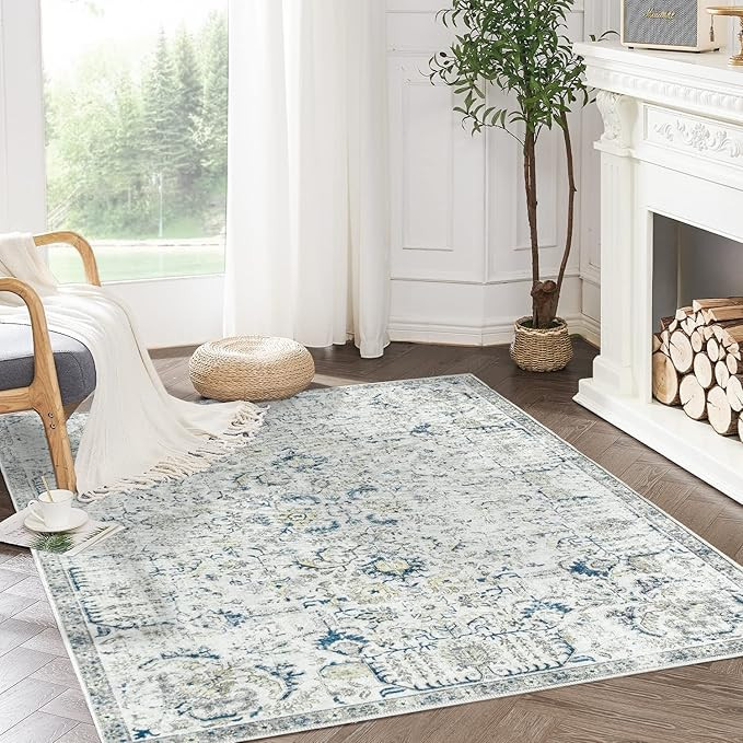 COLLACT Area Rug 6x9 Vintage Rug Indoor Thin Rug Retro Accent Rug Distressed Carpet Blue Multi Fl... | Amazon (US)