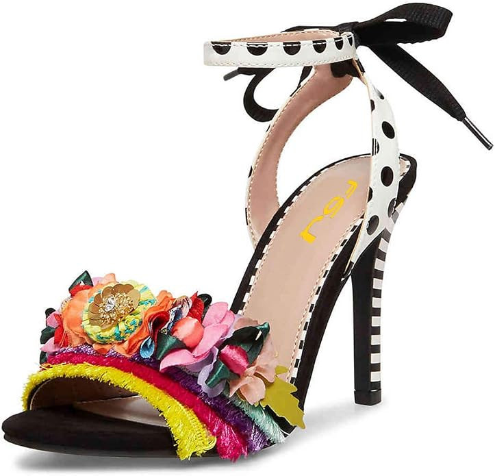 FSJ Women Floral Stiletto High Heel Sandal Ankle Strap Open Toe Pump D'Orsay Polka Dot Lace up Dr... | Amazon (US)